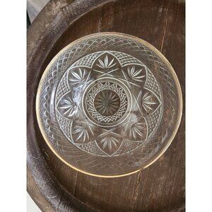 Vintage Cristal d'Arques Durand Luminarc Pressed Glass Bowl Gold Rim 5.5"